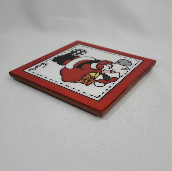 Cleo Teissedre Hand Painted Ceramic Tile - Santa - Picture 9 of 11